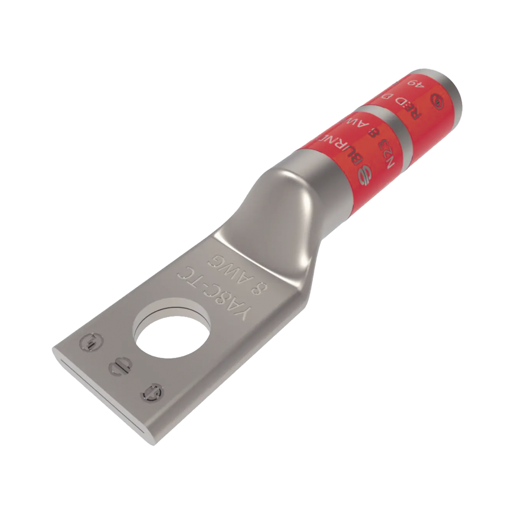 Zapata Terminal de Compresión BURNDY para Tornillo de 1/4" y Calibre 8 AWG / Barril Largo.