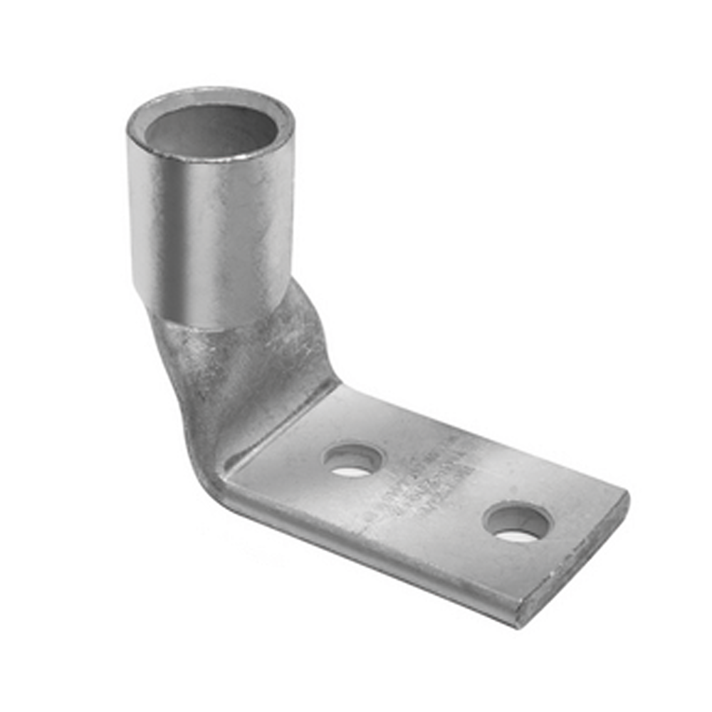 Terminal de Compresión de Barril Corto a 90° con Doble Ojillo para Tornillo #10 y Cable 2 AWG / Espaciado de 5/8"