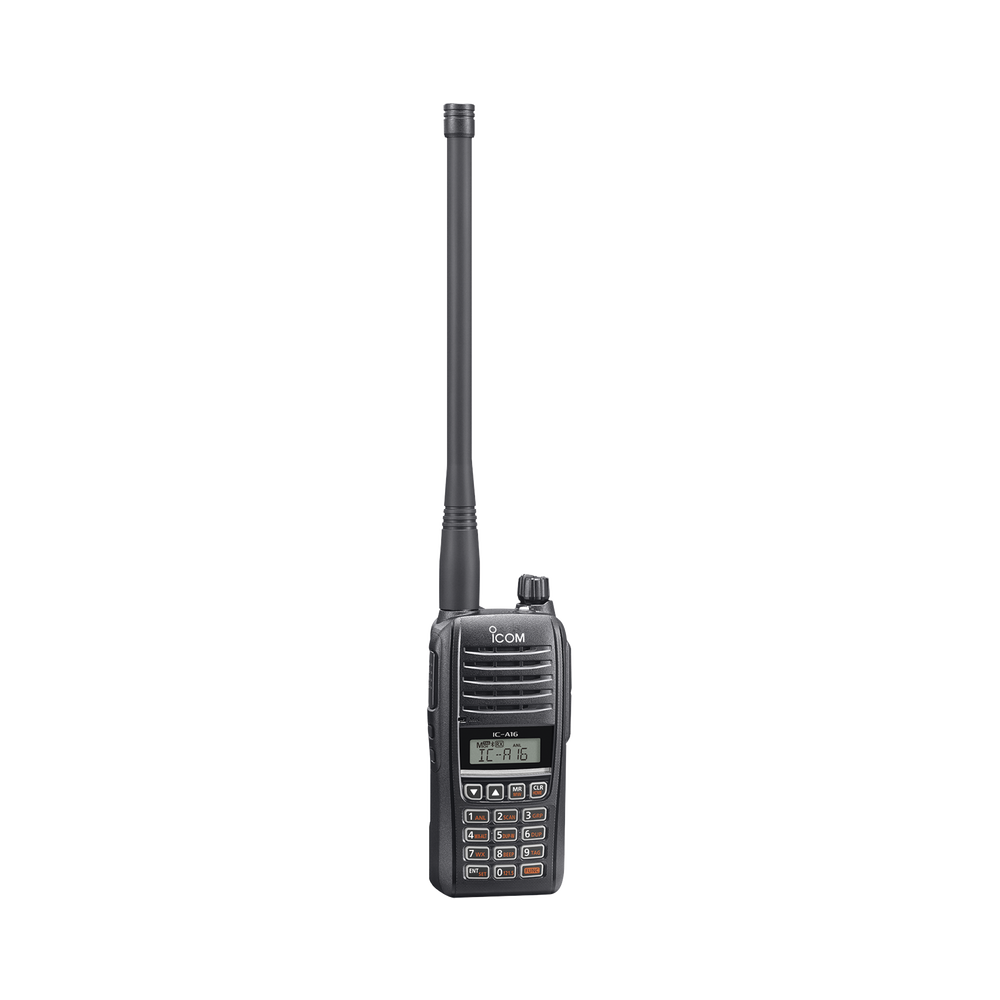 Radio portátil aéreo con Bluetooth incluido, rango de frecuencia 118-136.99166MHz, 6W PEP, 200 canales alfanuméricos, pantalla de 8 caracteres, incluye: batería, cargador, antena y clip