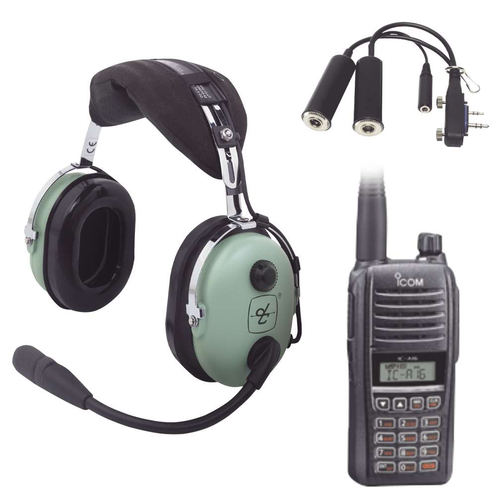 Kit Radio Portátil Aéreo Icom con Auricular David Clark para Aviación General