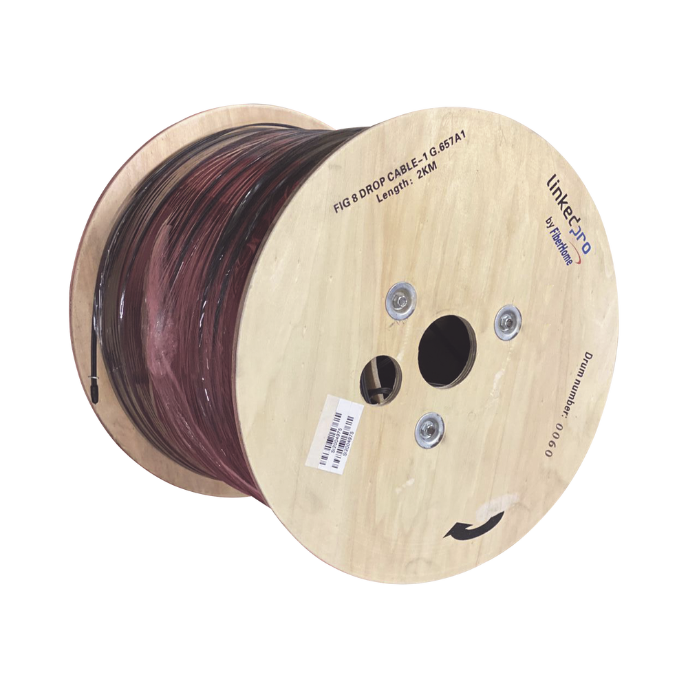 Carrete de 2 Kil?metros (6561.68 Pies) de Fibra ?ptica A?rea Mini Figura 8 G.657A1 Tipo Drop, Monomodo de 1 Hilo (Unifibra), Color Negro, Span 80