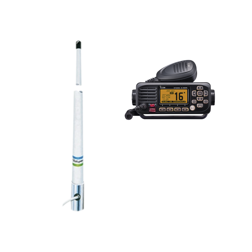 Kit de radio móvil VHF marino modelo IC-M220/13 y antena marina Shakespeare en fibra de vidrio 5101