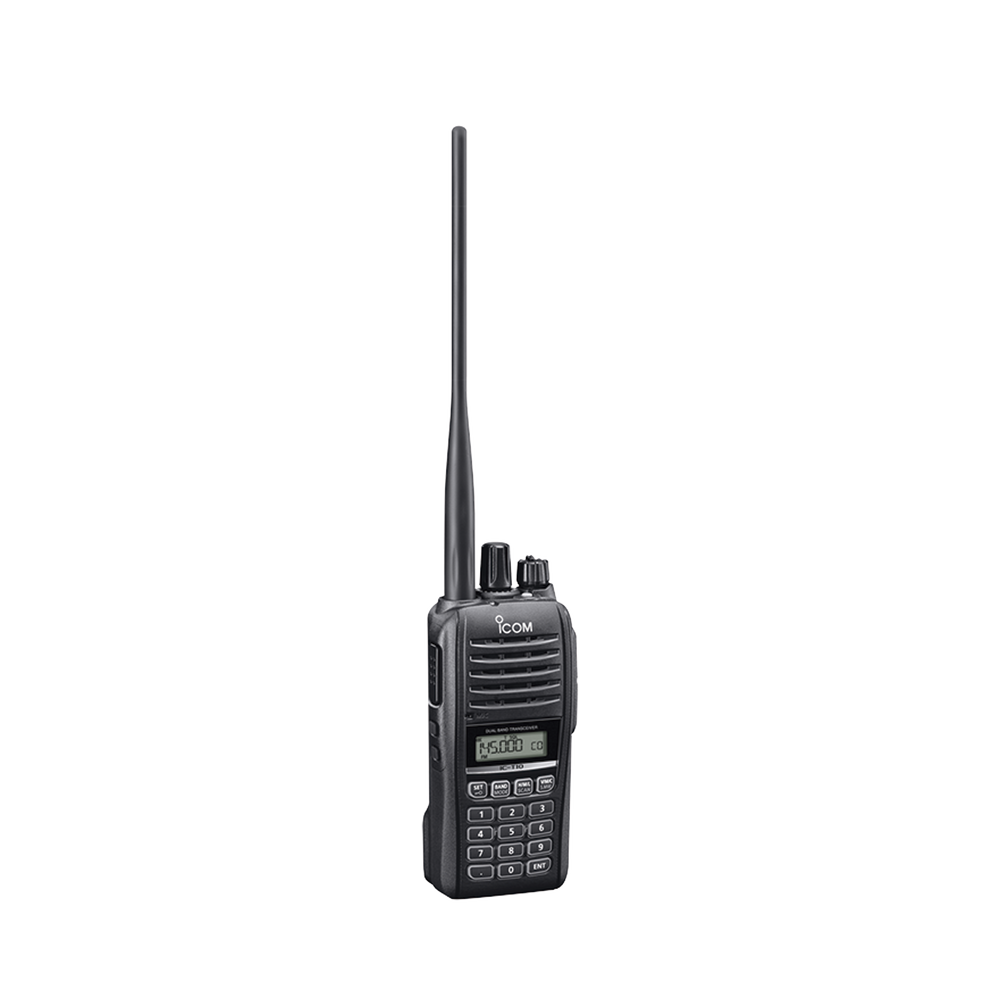 Radio portátil doble banda VHF/UHF, con 5 W de potencia de RF en ambas bandas.