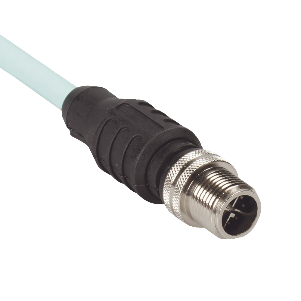 Cable de Conexión IndustrialNet Cat6A, Con Conector Recto M12 X-Code Macho en Ambos Extremos, Blindado SF/UTP, Forro TPO, Color Azul Cerceta, 5 Metros