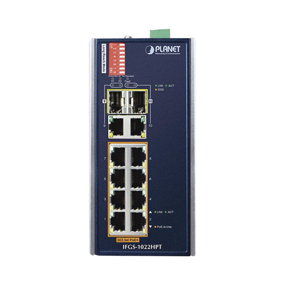 Switch Industrial PoE no administrable de 8 Puertos 10/100TX 802.3at, Hasta 240 W, Combo TP / SFP Gigabit TP / SFP (-40 ~ 75 grados C) - Image 2