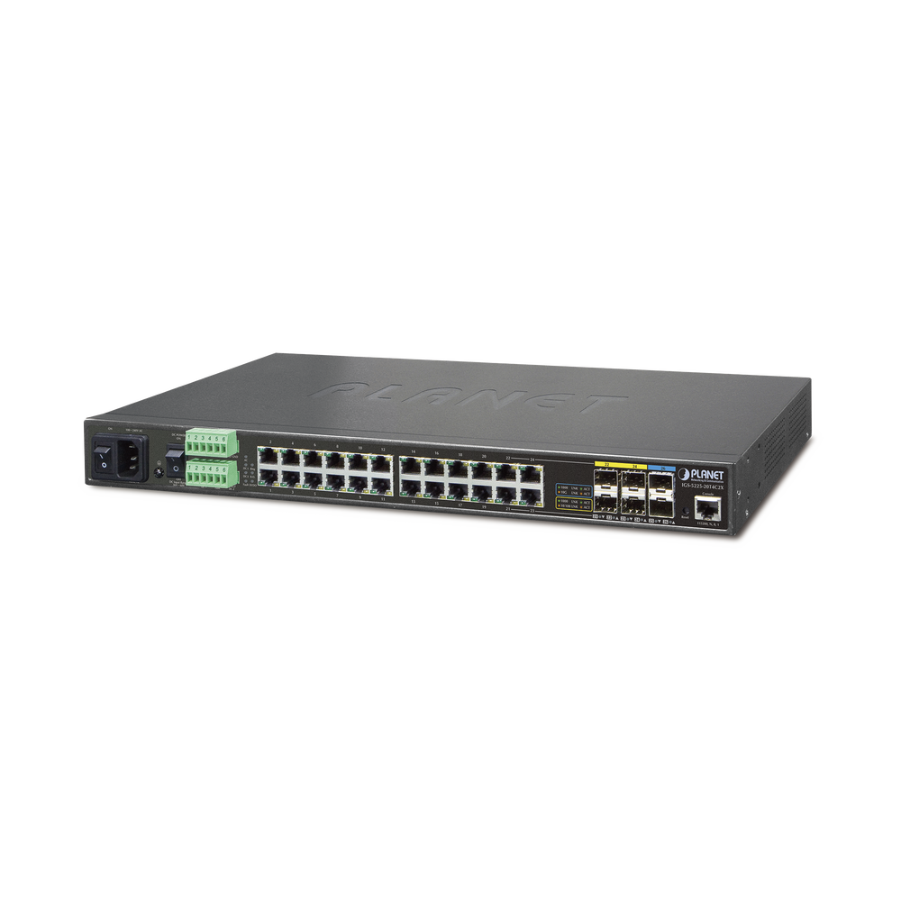 Switch Industrial Administrable Capa 2,  24 Puertos Gigabit, 4 Puertos Combo Gigabit SFP, 2 SFP+ 10G, Soporta Temperaturas de -40 a 75ºC
