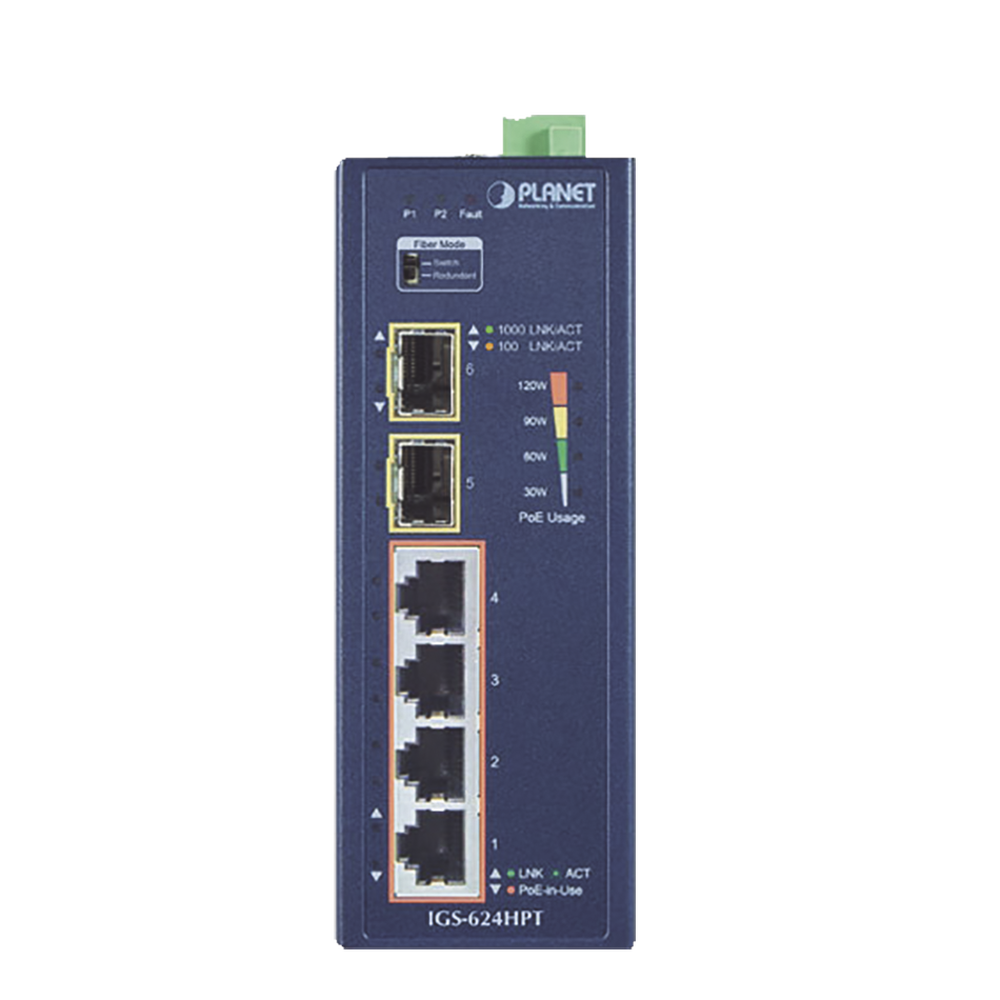 Switch PoE Industrial No Administrable de 4 Puertos PoE 10/100/1000T 802.3at, 2 Puertos SFP 10/1000X - Image 2