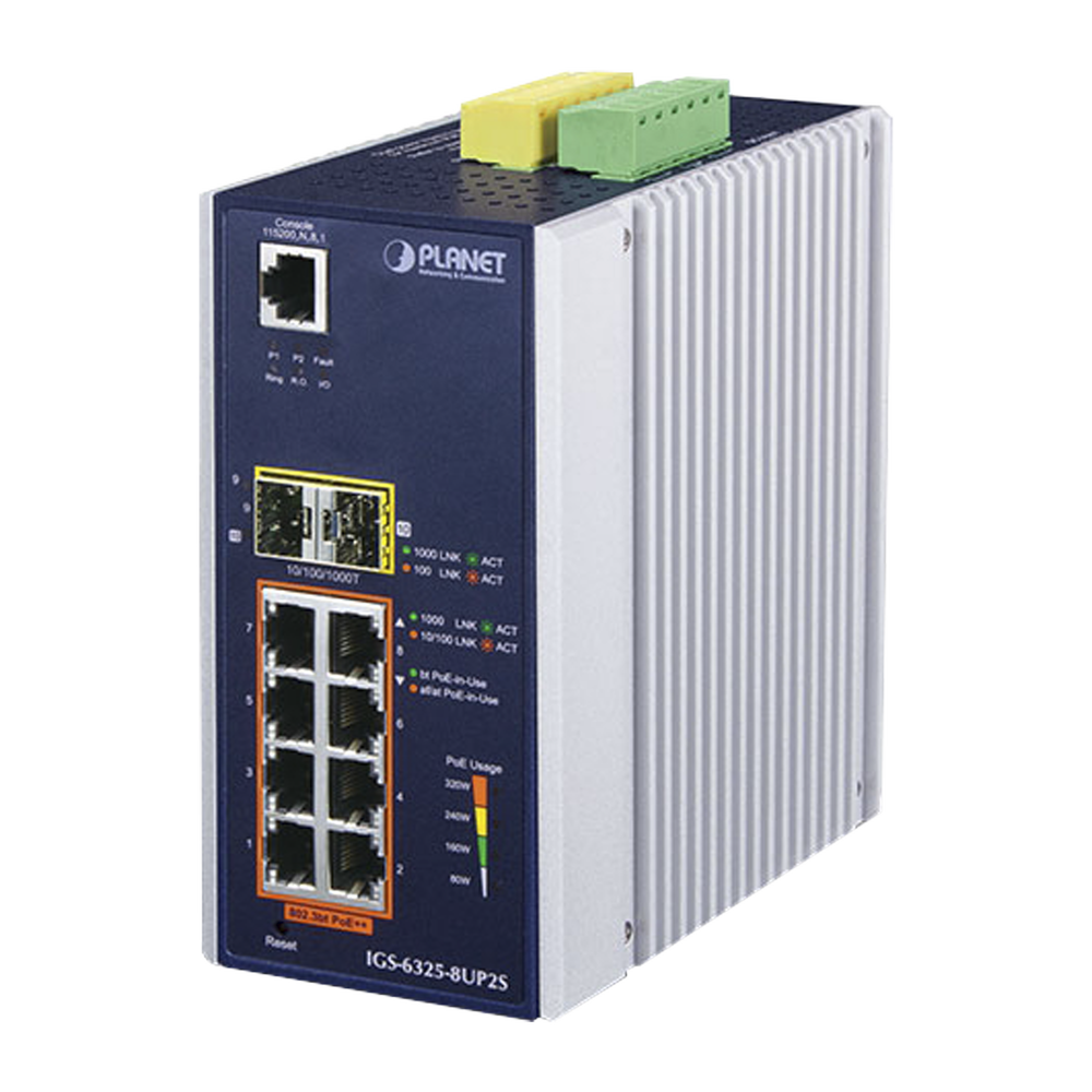 Switch Industrial Administrable Capa 3, 8 Puertos Gigabit PoE 802.3bt+, 2 Puertos 1 G / 2.5 G SFP+