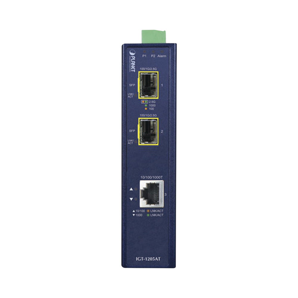 Convertidor de Medios Industrial de 1 Puerto Ethernet 10/100/1000 Base-T a 2 Puertos SFP 100/1000/2500 Base-X - Image 2