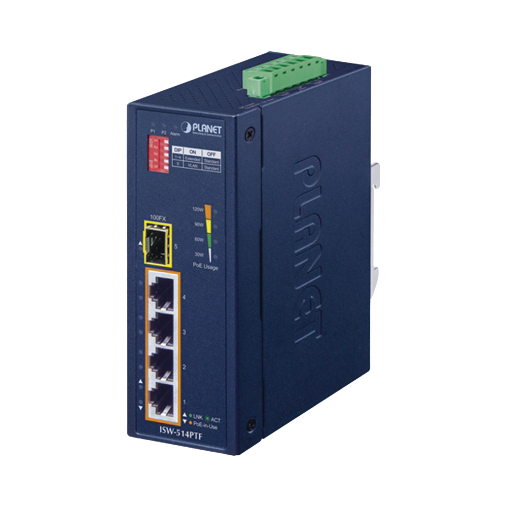 Switch industrial, Temperatura de Operación: -40 a 75ºC, 4 puertos PoE 10/100 + 1 Puerto 100Base-FX - Image 3