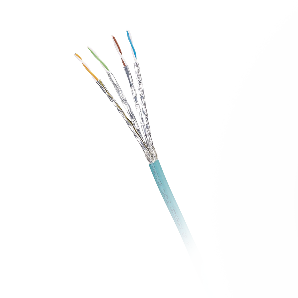 Bobina de Cable Blindado S/FTP Categor?a 6A, Uso Industrial con Resistencia al Aceite, Rayos UV y Abrasi?n, Multifilar (Flexible), Color Azul Cerceta, Bobina de 500 Metros (1640 Pies)