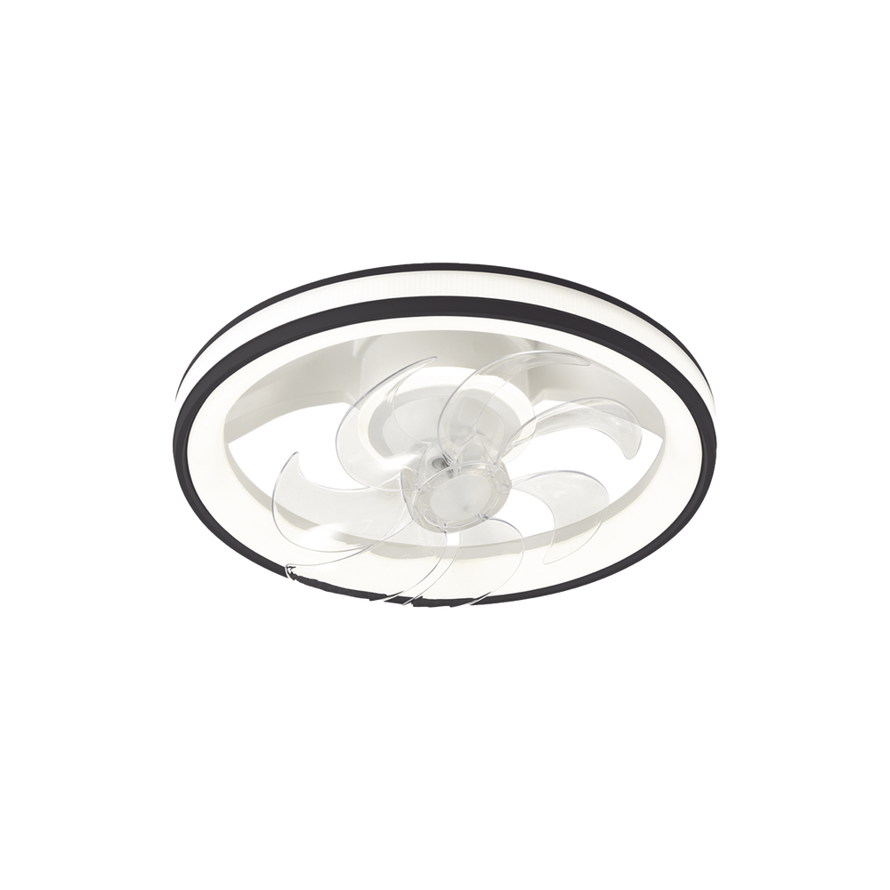 Ventilador de Techo con Luminario LED de 110 V CA 50/60 Hz / 88 W /4500 Lm / 6500 - 4 000 - 2 700 K /3 Tonos de Luz / 501 mm / 6 Velocidades / Dimeable / Color Blanco y Negro.