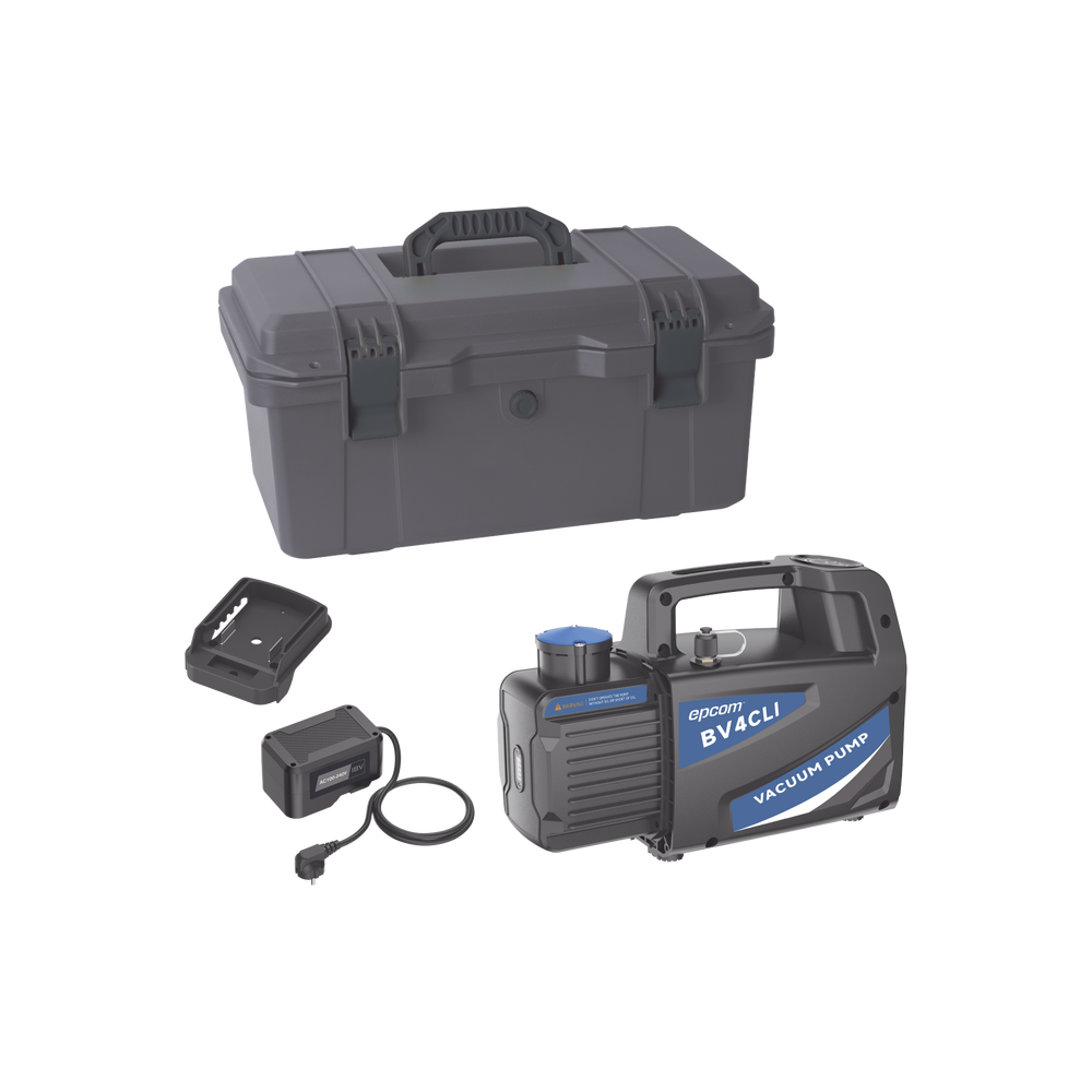 Bomba de Vacío Inalámbrica KBV4 / 18V Ion-Litio / Vacío Total 160 microns / Caudal 4 CFM (114 L/min) / Capacidad Aceite 330 ml / Portátil 4.5 kg / Compatible AEG-RIDGID-Milwaukee / Tiempo Operación 45-60 min