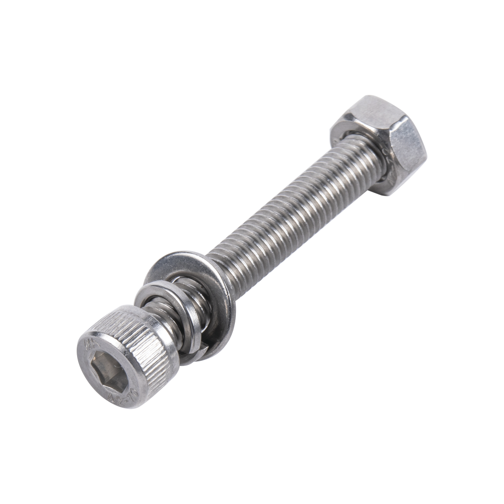 Tornillo Allen Milimétrico de Acero Inoxidable M8-1.25 x 35/ Incluye Tuerca, Arandela Plana y Arandela Presión / Para Montajes de Módulos Solares / Bolsa con 6 piezas.