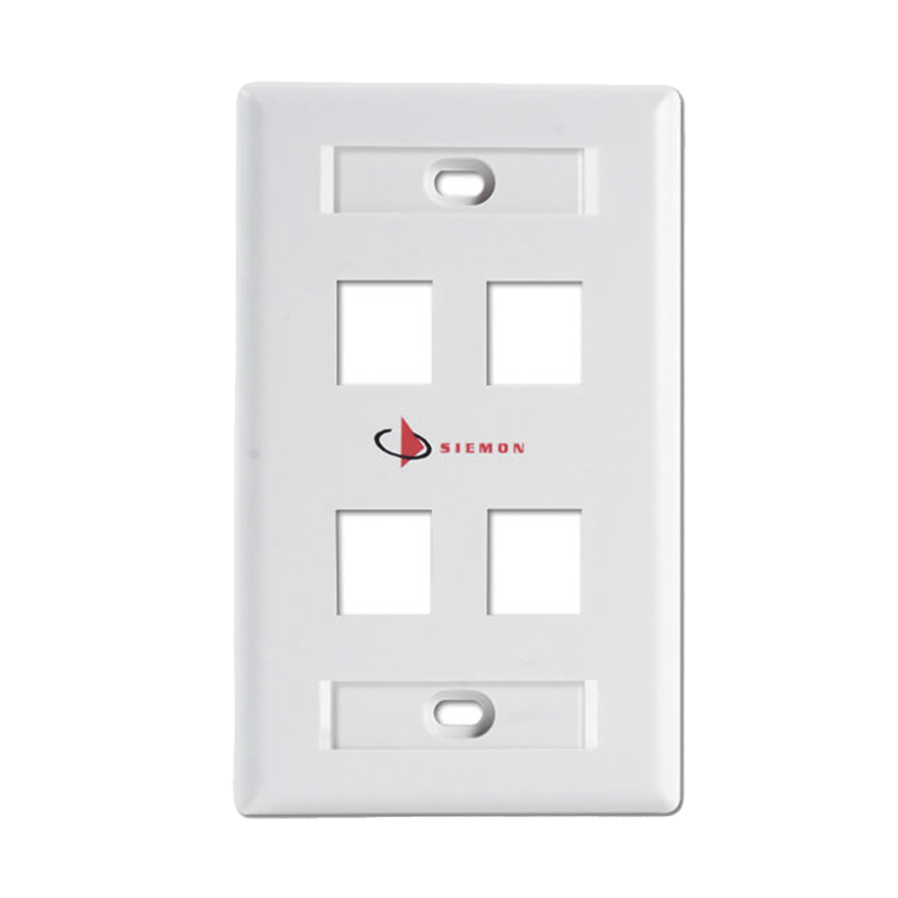 Placa de Pared Keystone de 4 Salidas, Color Blanco, para Jacks Keystone Z-MAX y MAX