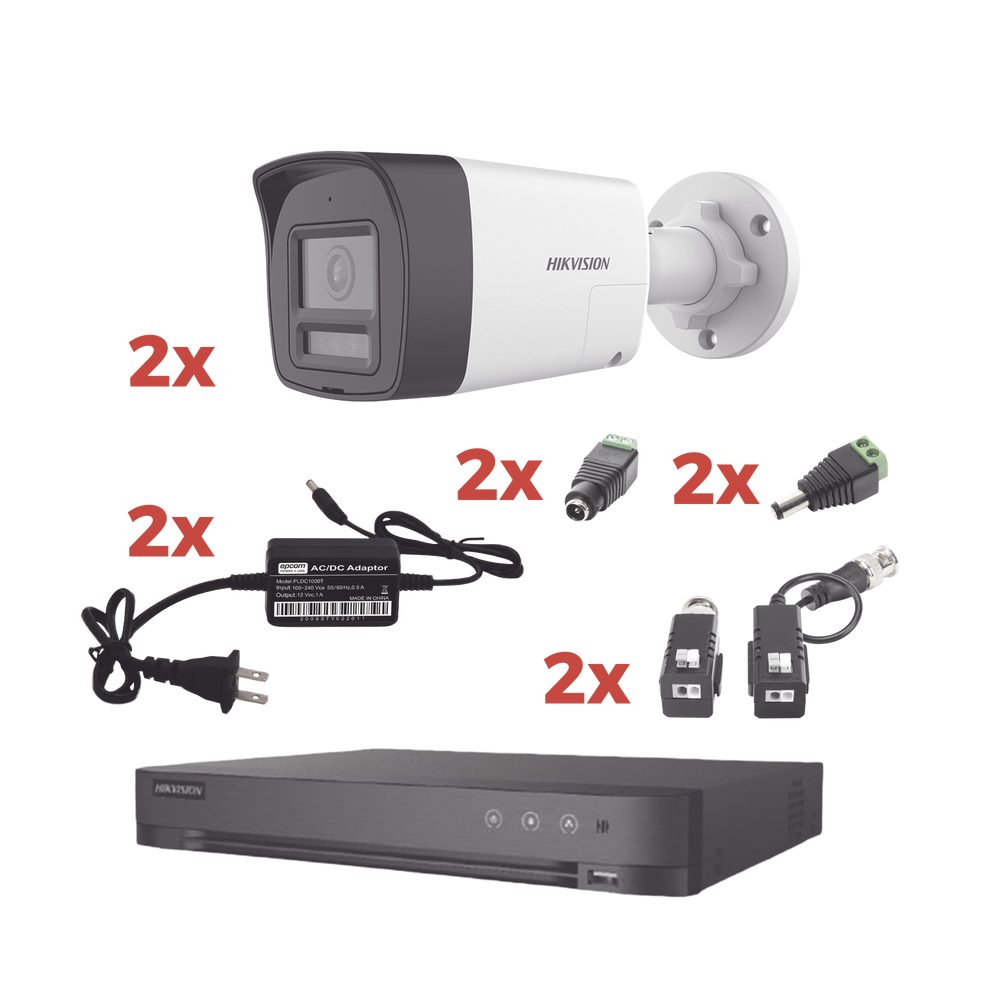 Kit Audio Bidireccional TurboHD 1080p / DVR 4 Canales / 2 Cámaras Bala (Exterior) con Bocina y Microfóno Integrado / 2 Fuentes de Poder / Accesorios