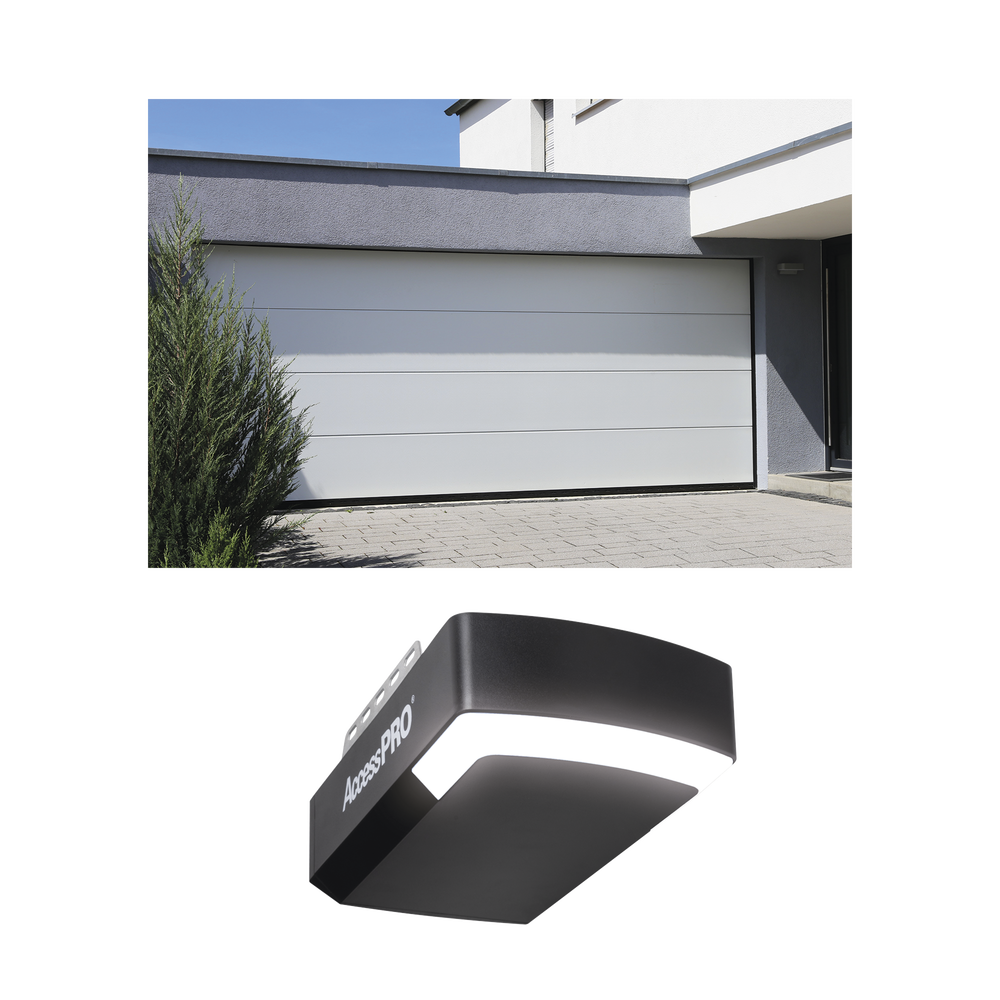 KIT COMPLETO Puerta D/ Garage 12x8 Pies / Lisa Linea Central / Color blanco / Insulada / Incluye Motor FS1000APPRT / 1/2HP / Fuerte/Silencioso/Luz LED/Motor DC .
