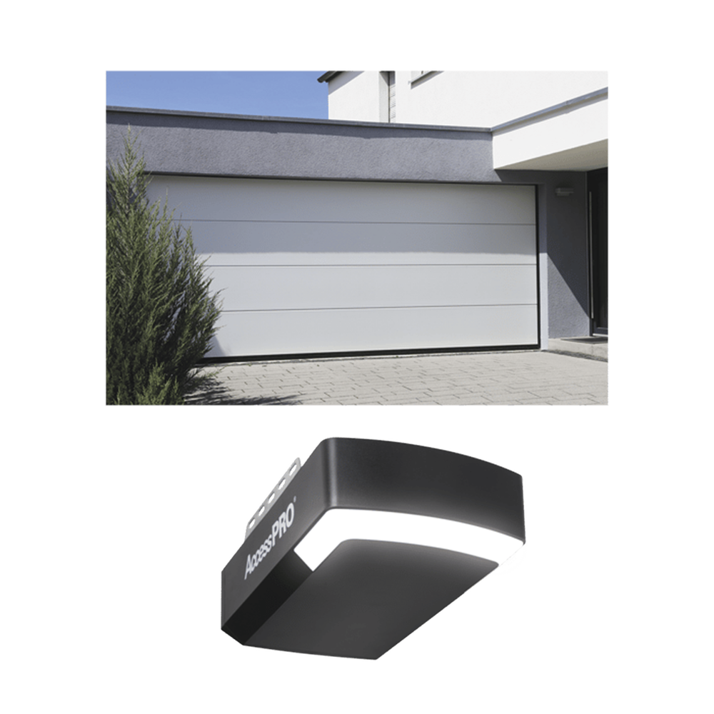 KIT COMPLETO Puerta D/ Garage 16x9 Pies / Lisa Linea Central / Color blanco / Insulada / Incluye Motor FS1000APPRT / 1/2HP / Fuerte/Silencioso/Luz LED/Motor DC .