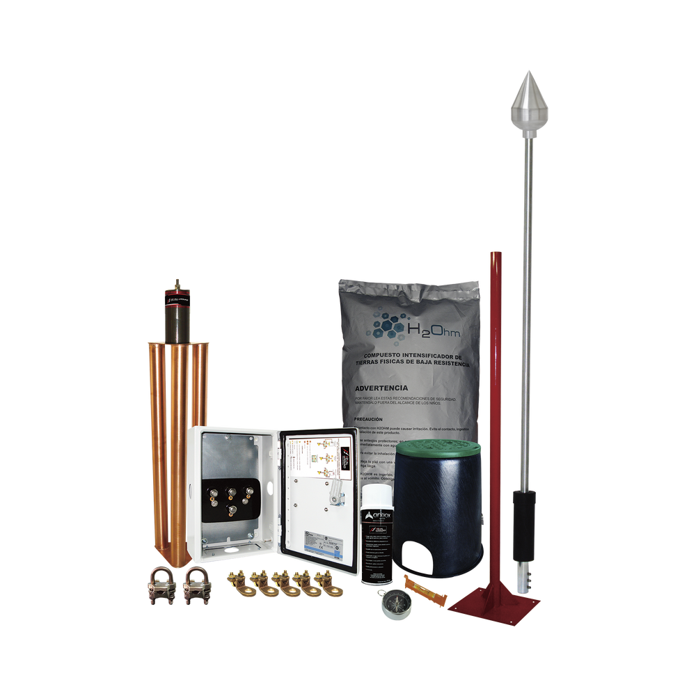 Kit Pararrayo con Punta en Aluminio con Accesorios para Protección de Diámetro de 160 m.