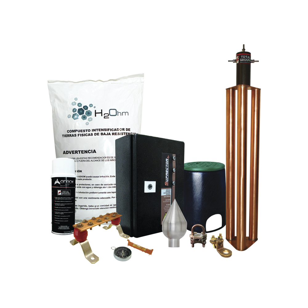 Kit con Punta Pararrayos de Aluminio y Supresor de Picos Clase B con Accesorios de Instalación.