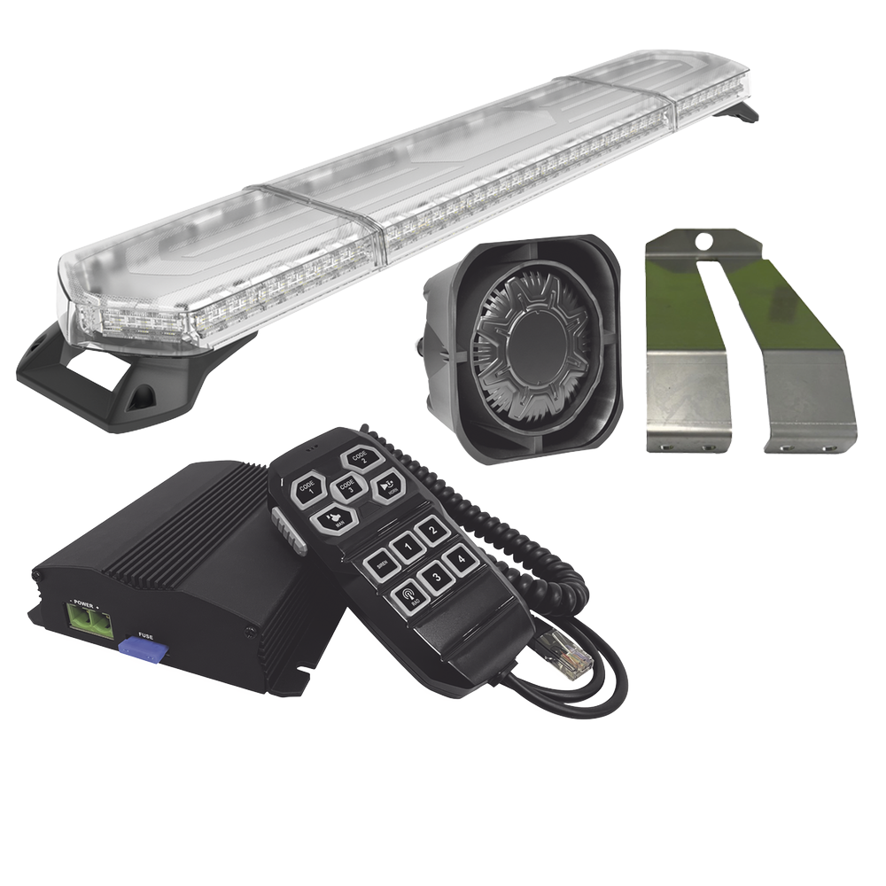 Kit de Sirena, Bocina y Torreta de 48", Con 96 LEDs, Ambar, Ideal para equipar unidades de seguridad privada, minería e industria