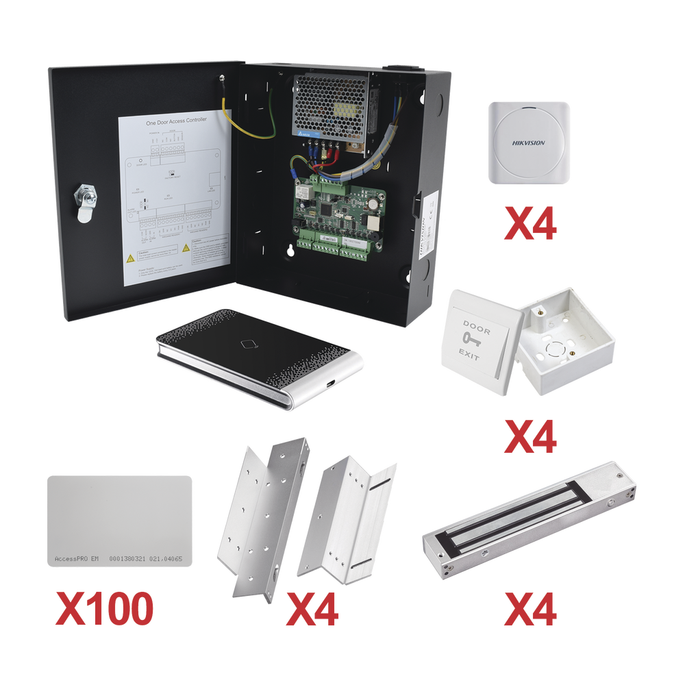Kit de Control de Acceso con TARJETA para 4 Puertas  / TODO INCLUIDO / Software IVMS4200 incluido