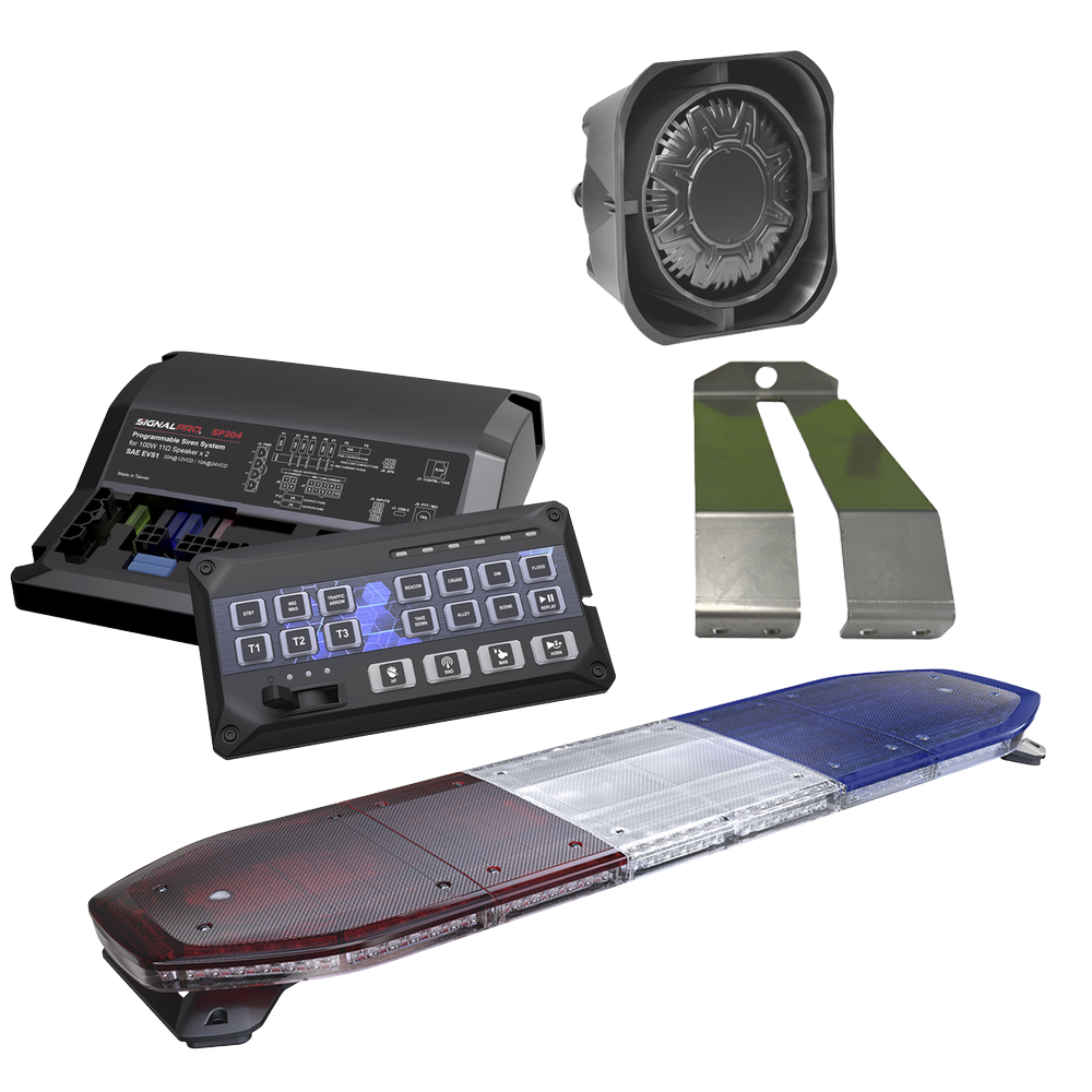 Kit de Sirena, Bocina y Torreta de 48", Con 216 LEDs, Dual Color, Frente: Rojo/Blanco, Azul/Blanco, Trasero: Rojo/Ámbar, Azul/Ámbar