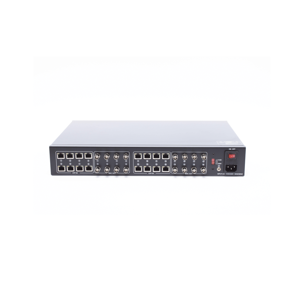 (SOLO RECEPTOR) TRANSCEPTOR ACTIVO DE 16 CANALES / VIDEO+PODER en un solo Cable UTP / 150 metros en 4K, 200 metros en 5 MP/ Envía 36 Vcc y Recibe 12 Vcc / TODO INCLUIDO PARA RACK / HD-TVI/CVI/AHD/CVBS / SIN RUIDO / INSTALACIÓN LIMPIA. - Image 4