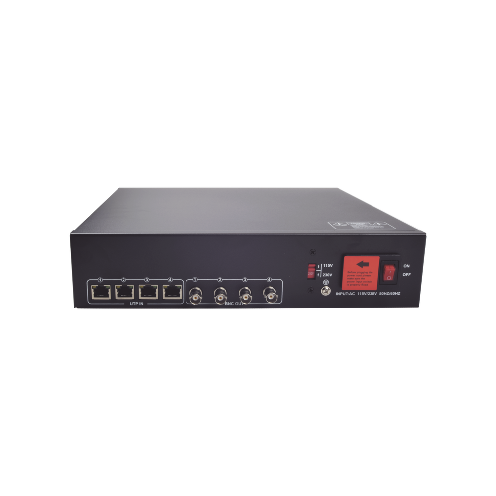 Kit de TRANSCEPTOR ACTIVO DE 4 CANALES / VIDEO+PODER en un solo Cable UTP / 150 metros en 4K, 200 metros en 5 MP/ Envía 36 Vcc y Recibe 12 Vcc / TODO INCLUIDO PARA RACK / Compatible con cámaras HD-TVI/CVI/AHD/CVBS / INSTALACIÓN LIMPIA - Image 4