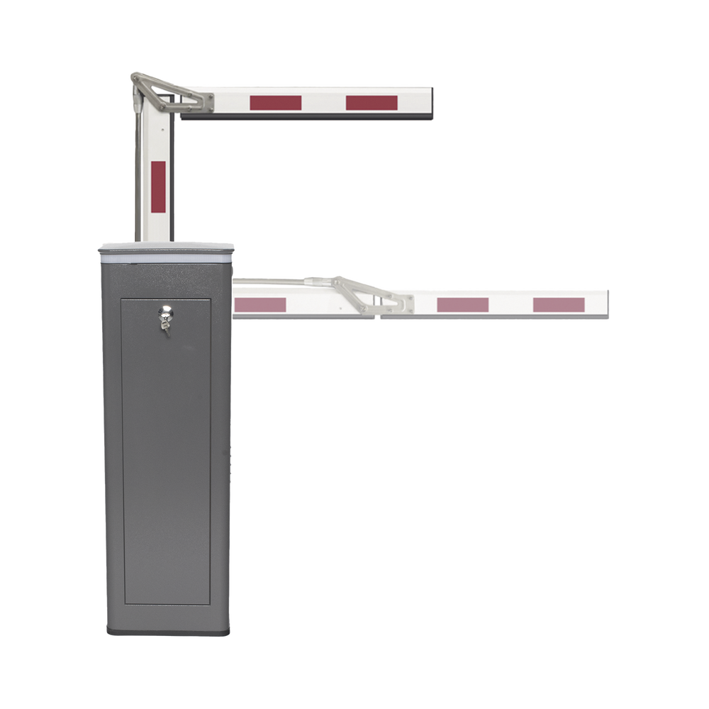Kit de Barrera Vehicular Derecha y Brazo ARTICULADO de 3 Metros / Finales de Carrera Ajustables por Programación / Movimiento Fluido / Diseño Elegante Color Gris / Con Corona Led Semaforizada