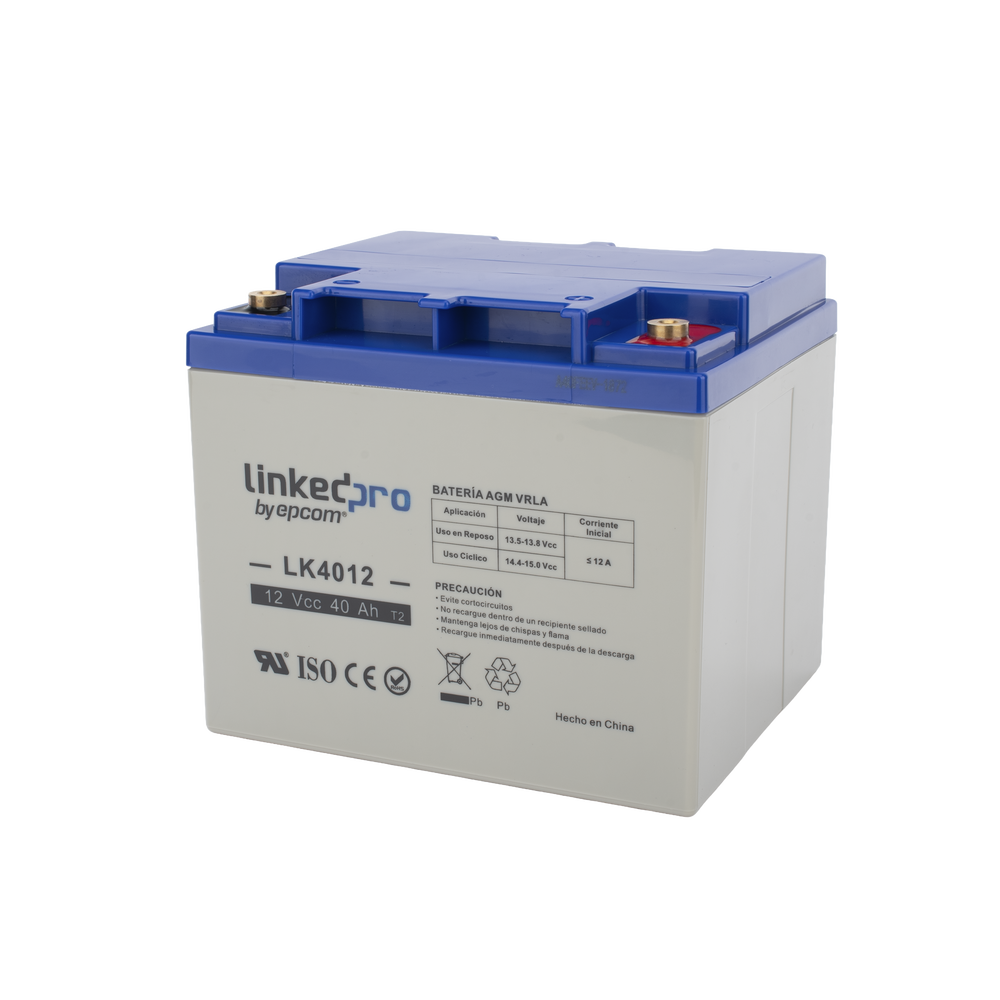 Batería 12 V / 40 Ah / UL / Tecnología AGM / Para uso en equipo electrónico, Alarmas de Intrusión / Incendio/ Control de acceso / Video Vigilancia / Terminales T2