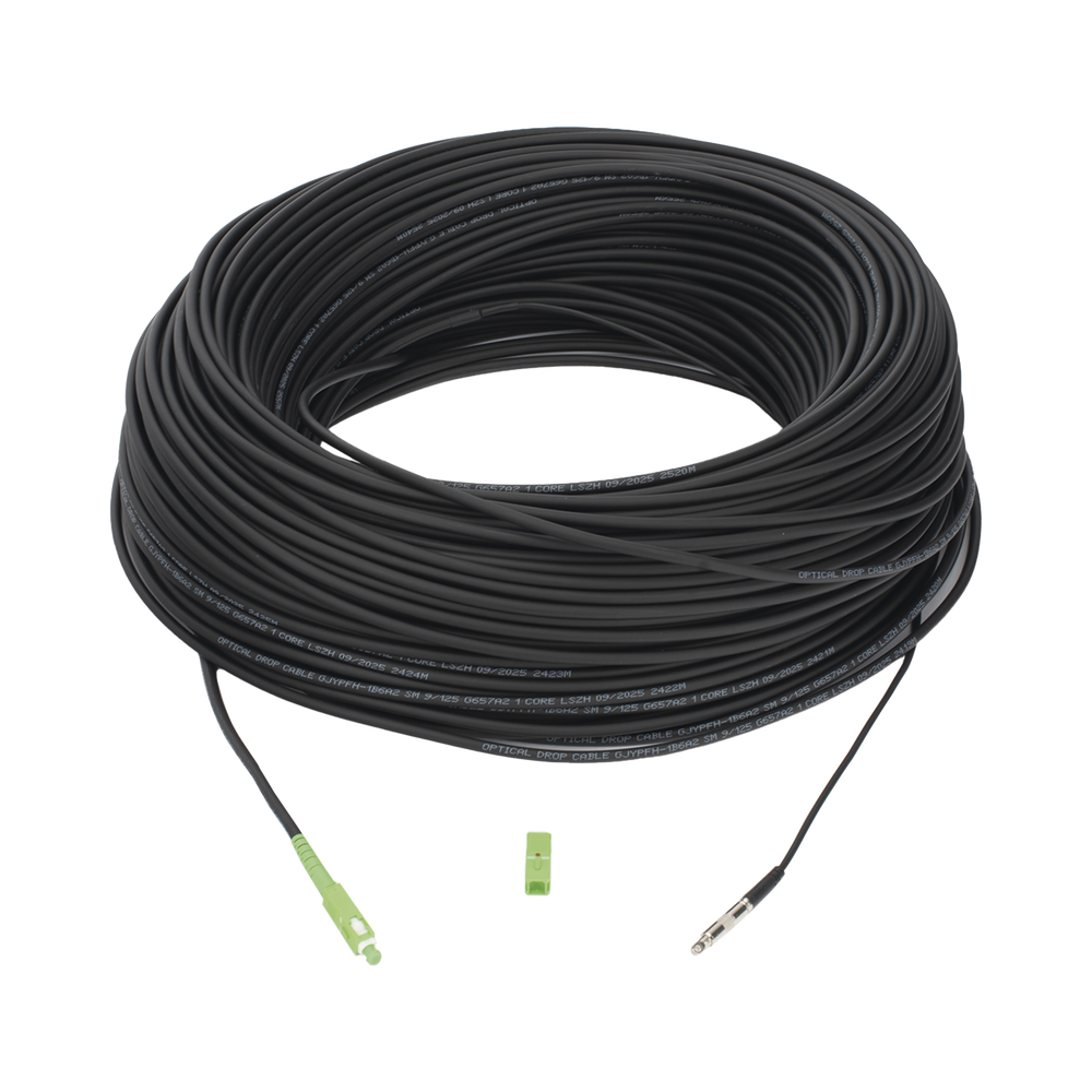 Rollo de Fibra ?ptica Drop Redonda G657A2 Monomodo Simplex de 150 Metros (492.13 Pies) con Conectores SC/APC-SC/APC para Instalaciones A?reas, Subterr?neas o a la Intemperie - Image 4