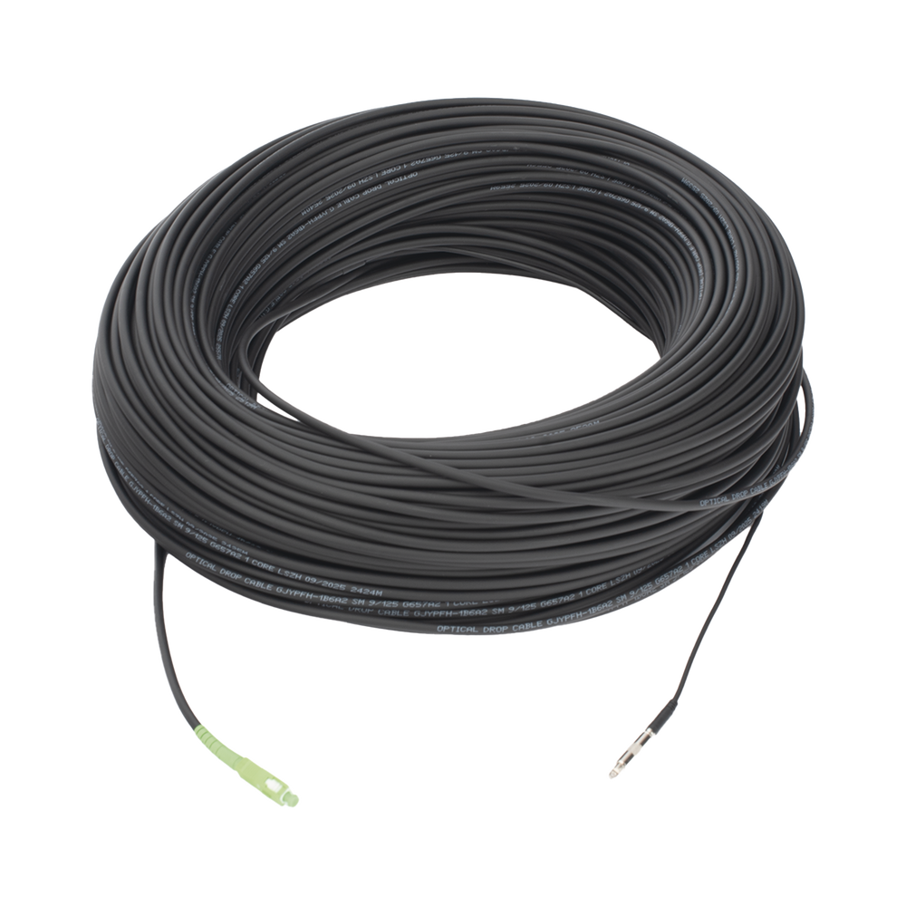 Rollo de Fibra ?ptica Drop Redonda G657A2 Monomodo Simplex de 150 Metros (492.13 Pies) con Conectores SC/APC-SC/APC para Instalaciones A?reas, Subterr?neas o a la Intemperie