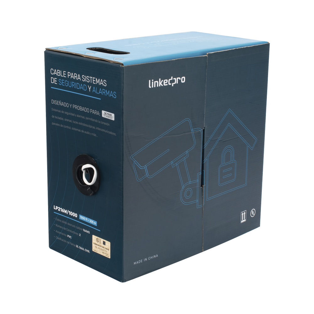 Bobina de Cable 305 Metros (1000 Pies): 2 x 16 AWG, Color Blanco, CMR, Para Sistemas de Seguridad y Alarmas - Image 2