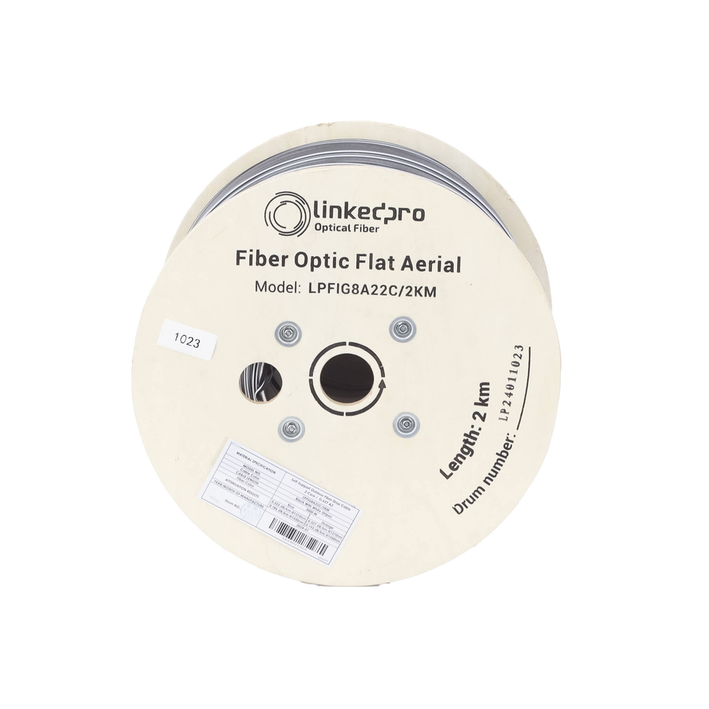 Carrete de 2 Kil?metros (6561.68 Pies) de Fibra ?ptica A?rea Mini Figura 8 G.657A2 Tipo Drop Plana, Monomodo de 2 Hilos (Bifibra), Color Negro, (No Soporta Conectores Mec?nicos)