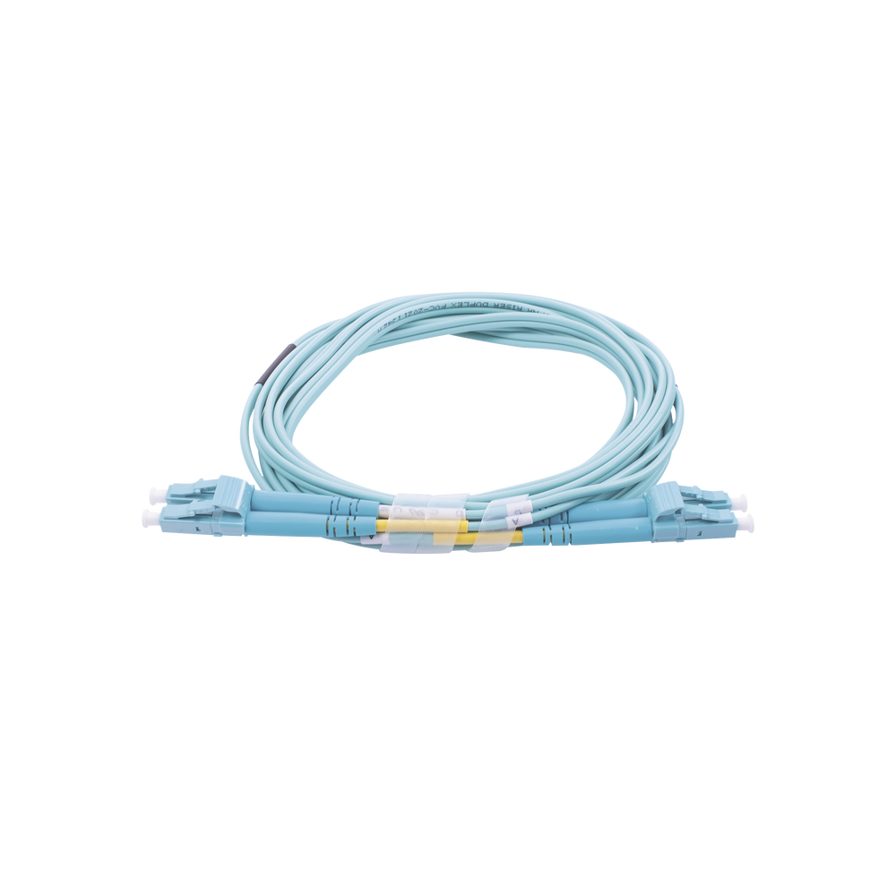 Jumper de Fibra ?ptica Multimodo OM3 50/125 LC-LC OFNR (Riser), 2.0 mm, D?plex, Aqua, 20 Metros (65.62 Pies)