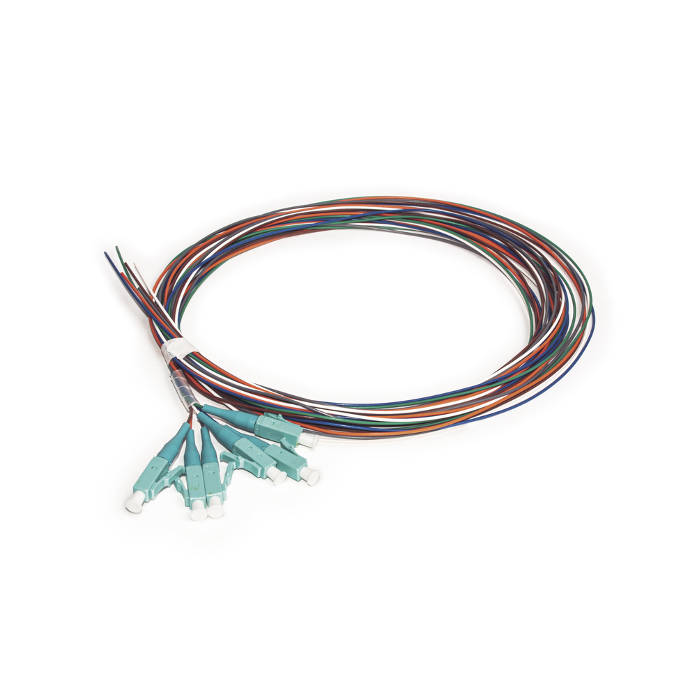 Kit de 6 Pigtails LC Multimodo OM3 50/125, Conectores Aqua, 2 Metros (6.56 Pies)