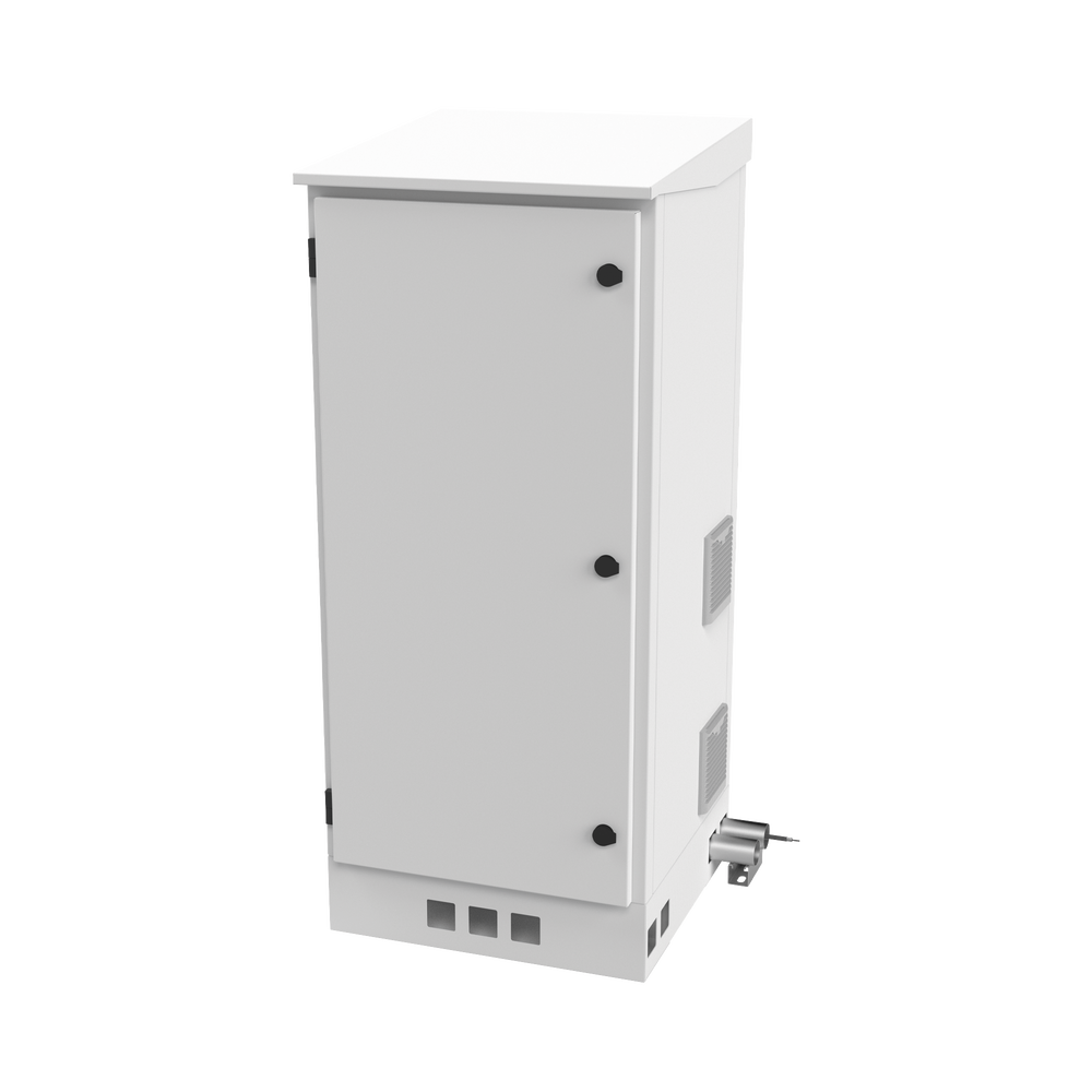 Gabinete de Piso para Exterior con Ventiladores y Termostato con Rack de 19" de 16 U + Espacio para Baterías, Se envía el Gabinete Armado.