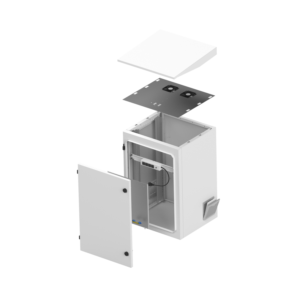 Gabinete de Exterior con Rack de 19" de 16U con Ventiladores y Termostato, Se envía el Gabinete Armado. (Montaje a poste o torre se vende por separado). - Image 5