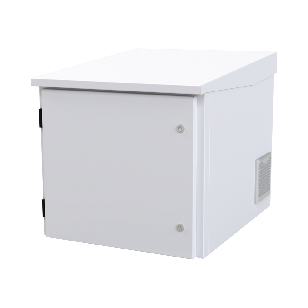 Gabinete PROFUNDO hasta 705 mm de profundidad, de Exterior de 9UR con Ventiladores y Termostato, Se envía el Gabinete Armado, (Montaje a poste o torre se vende por separado).
