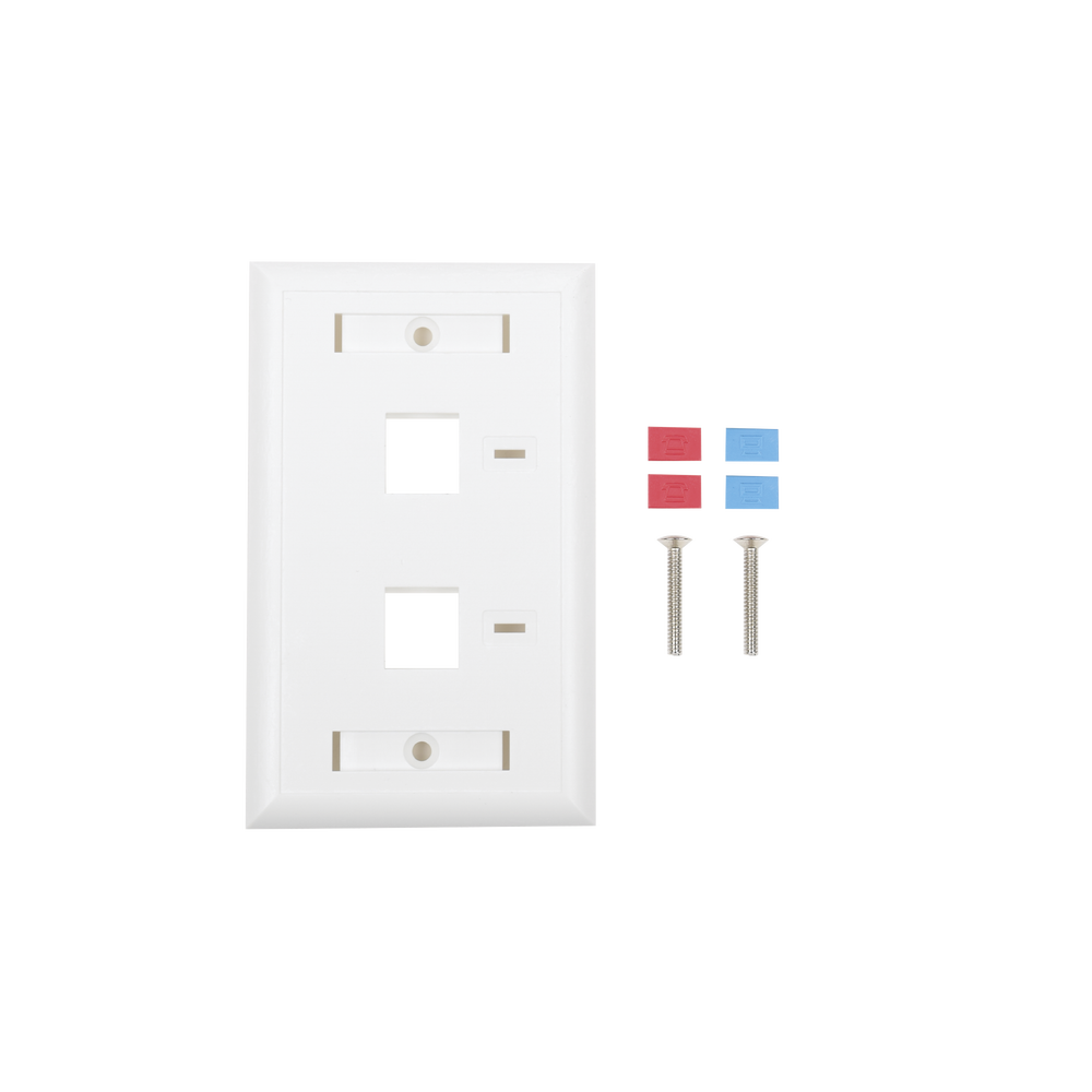 Placa de Pared de 2 Puertos, Keystone, con Espacio para Etiqueta, Color Blanco