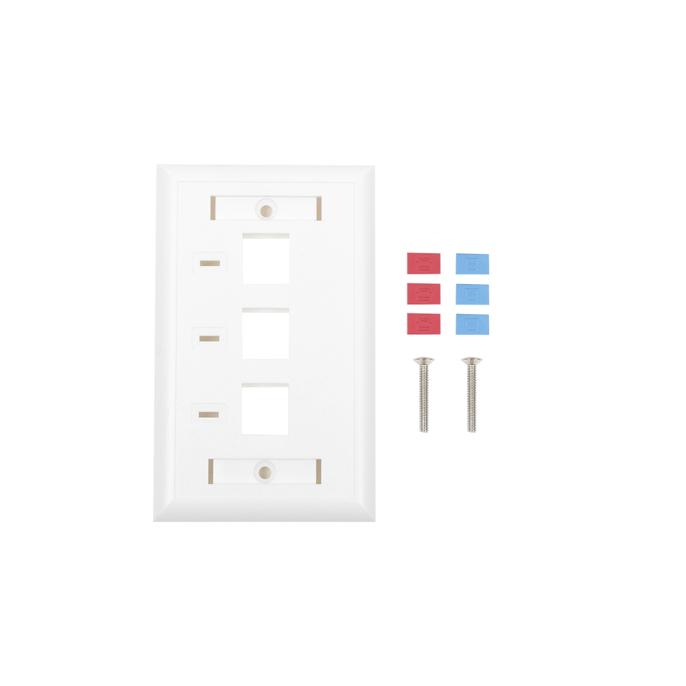 Placa de Pared, de 3 Puertos, Keystone, con Espacio para Etiqueta - Color Blanco