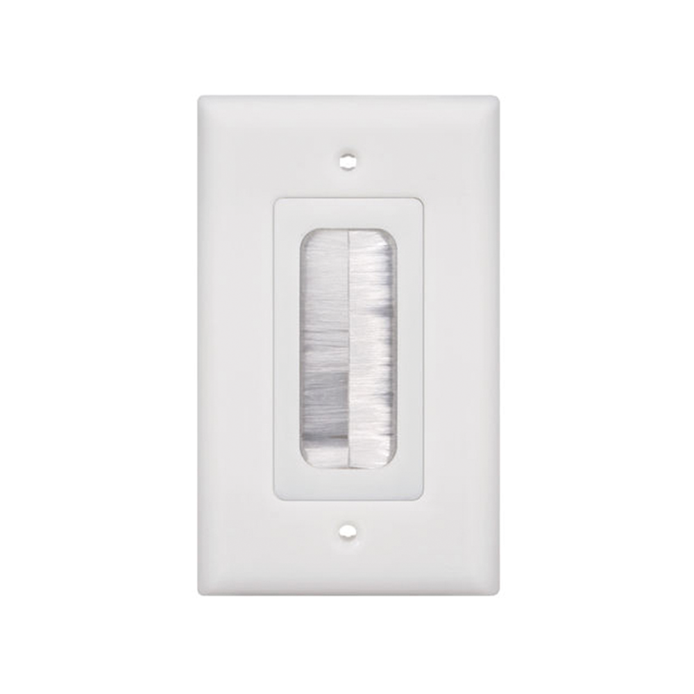 Placa de Pared Pasa Cable, Tipo Cepillo, de 1 Puerto, con Cerdas Antipolvo, Color Blanco