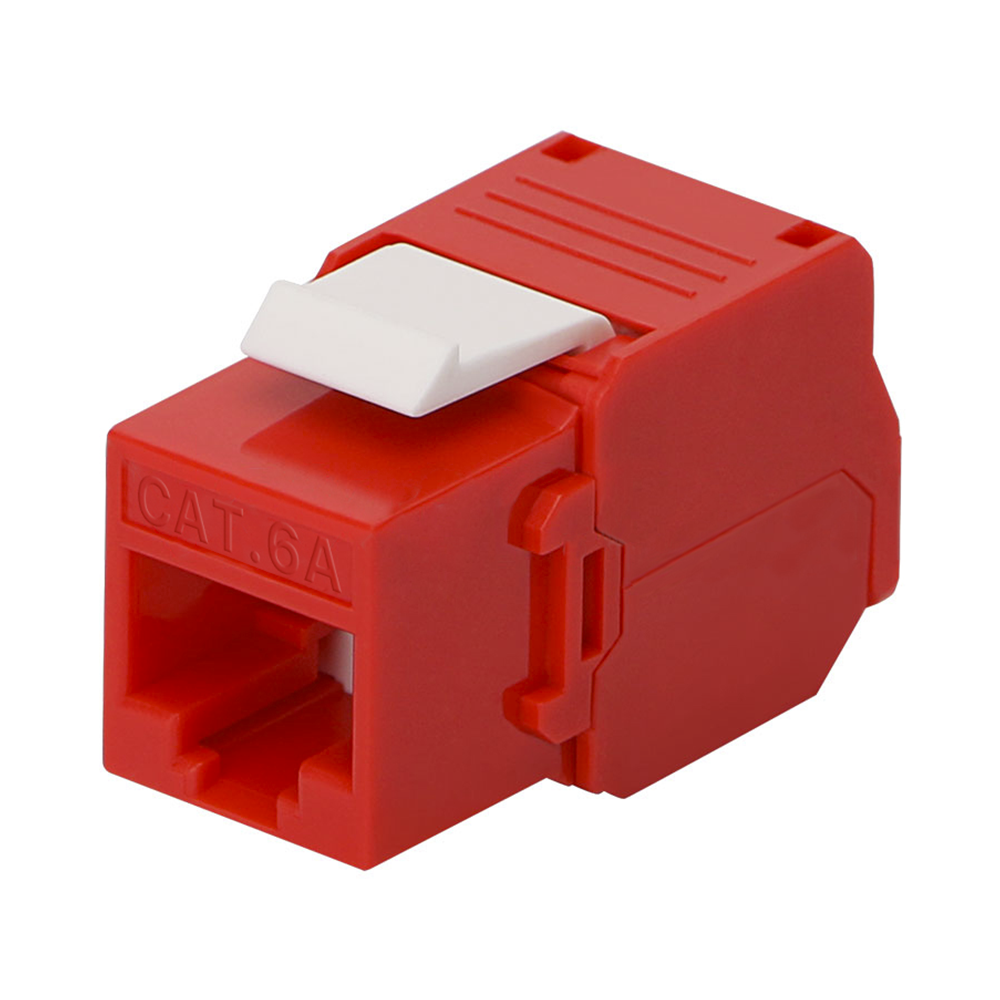 M?dulo Jack Keystone Cat6A (Toolless), con Terminaci?n en ?ngulo 180 - Color Rojo, Compatible con Faceplate y Patchpanel Linkedpro