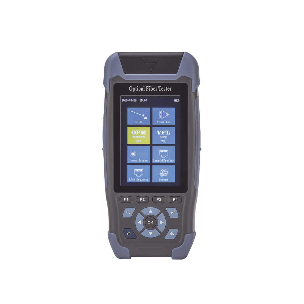 Mini OTDR para Fibra ?ptica Monomodo / Longitud de Onda 1310nm y 1550nm / Funci?n VFL 10mW / Funci?n OPM / Mapeo de Cables de Red RJ45 / Recargable / Distancia de Prueba hasta 64 Kil?metros (39.77 Millas)