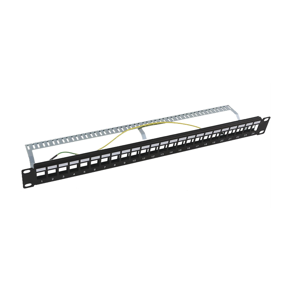 Patch Panel Modular Blindado (STP) de 24 Puertos, con Barra para Organizar Cable