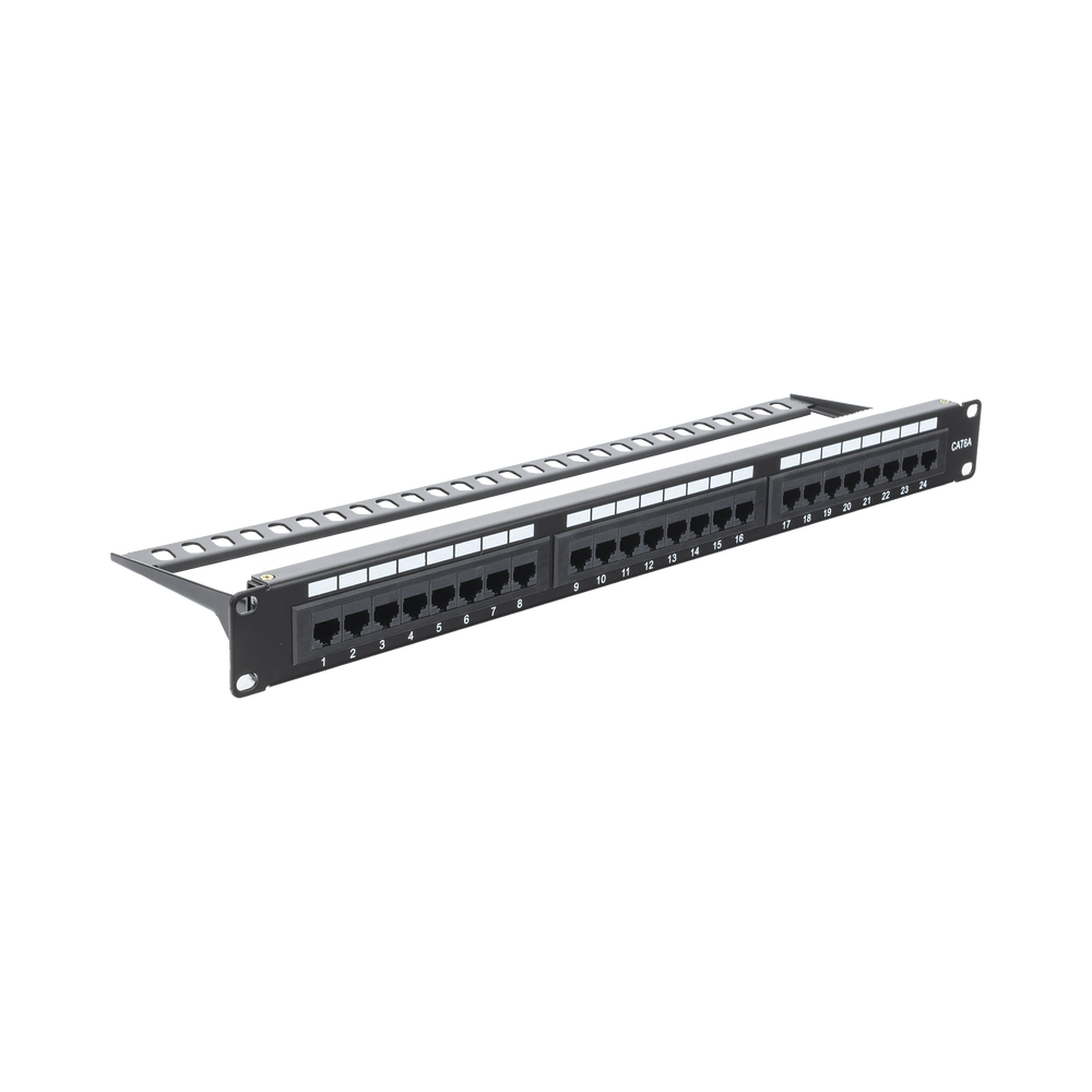 Panel de Parcheo de Impacto (110) UTP de 24 Puertos Cat6A, 19 Pulgadas (48.26 cm), con Barra para Organizar Cables y Espacio para Etiqueta