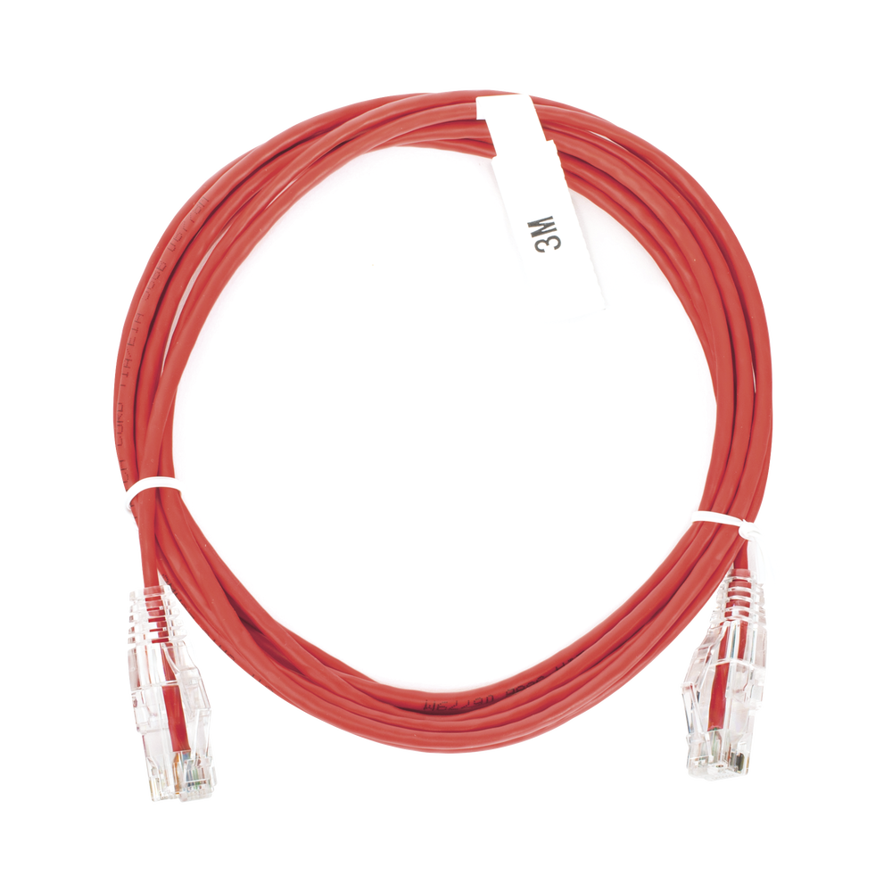 Cable de Parcheo Slim UTP Cat6 - 3 Metros (9.84 Pies) Rojo Di?metro Reducido (28 AWG)