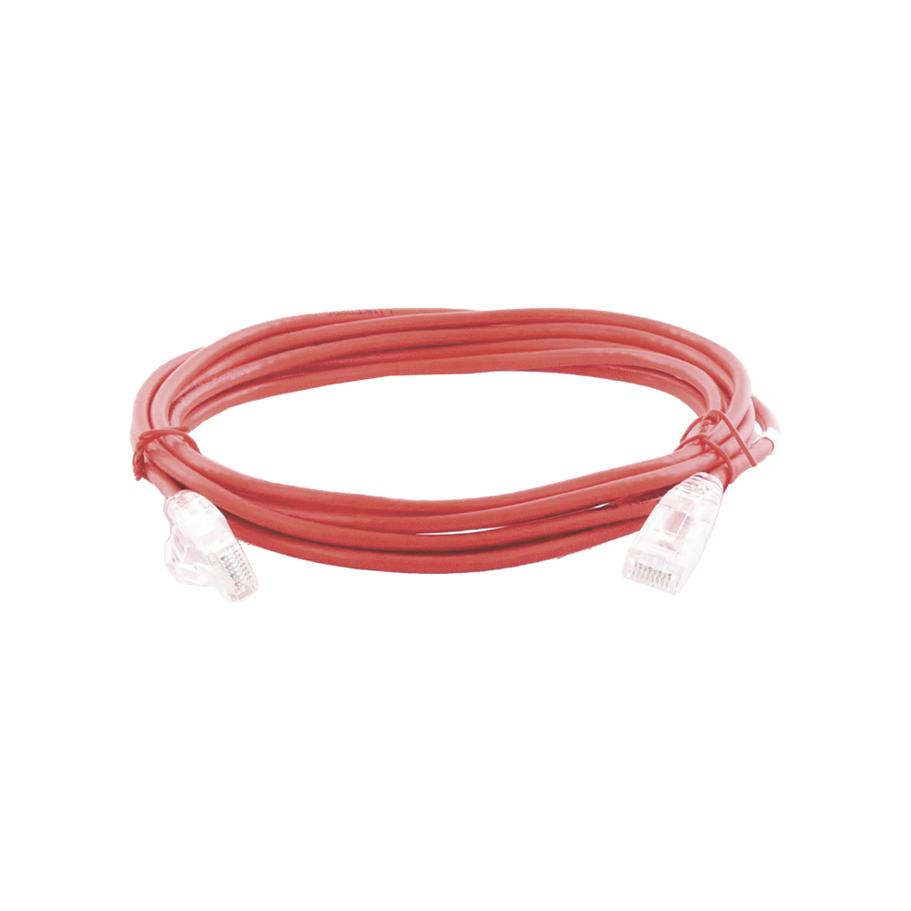 Cable de Parcheo Slim UTP Cat6A - 3 Metros (9.84 Pies) Rojo, Di?metro Reducido (28 AWG)