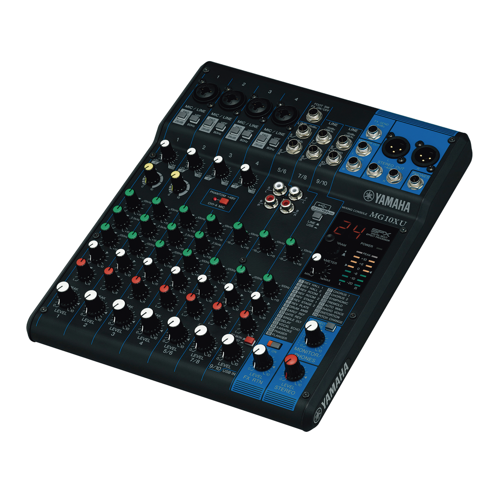 Mezcladora de Audio | 10 Canales | Perillas | 4 Entradas de Micrófono/Línea | 3 entradas Estéreo | Efectos | USB